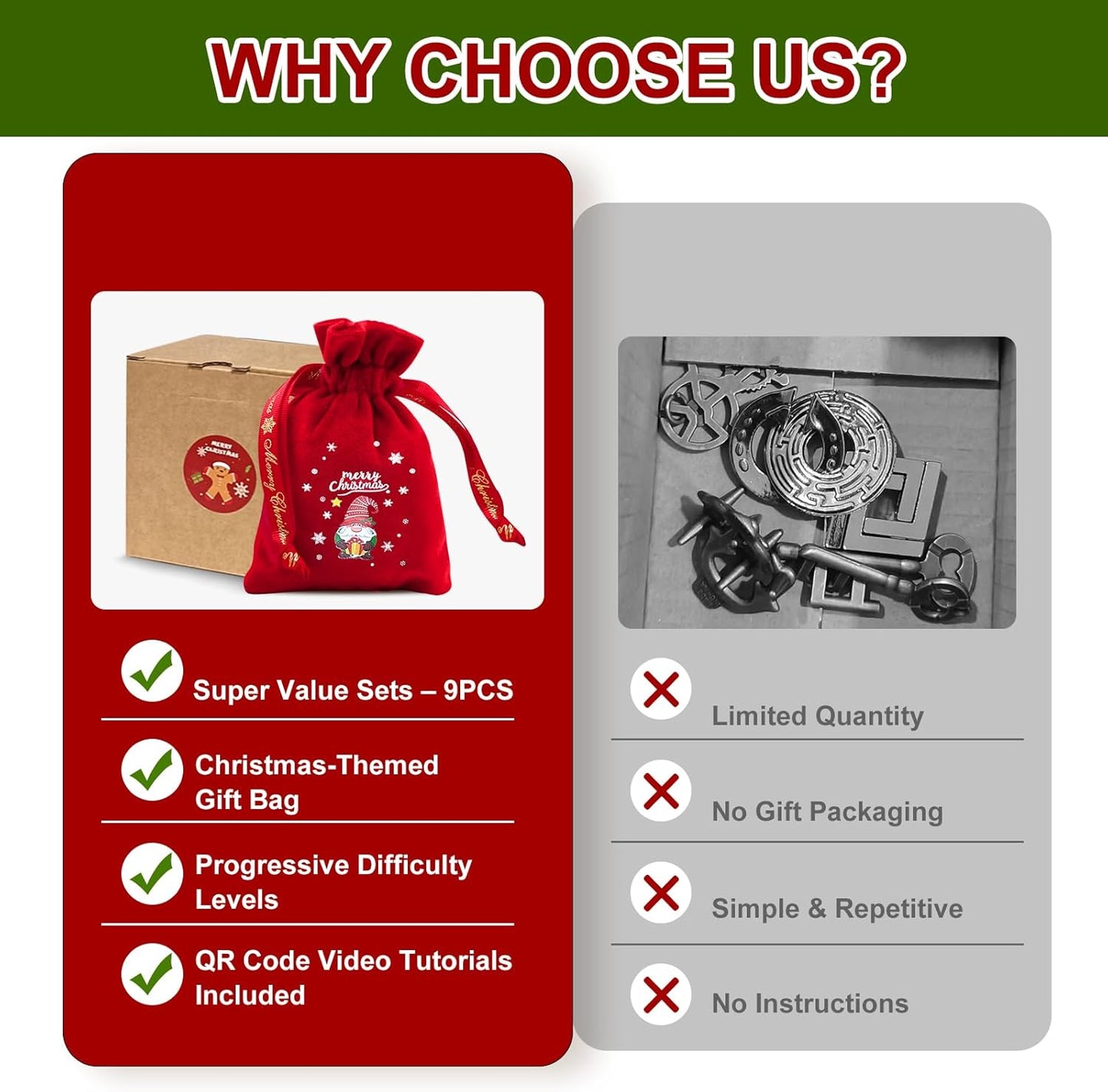 9 PCS Metal Brain Teaser Puzzles Logic Metal Puzzle for Adult Toy Lock Puzzles Gift for AdultsTeenagers (9 PCS Edition X)