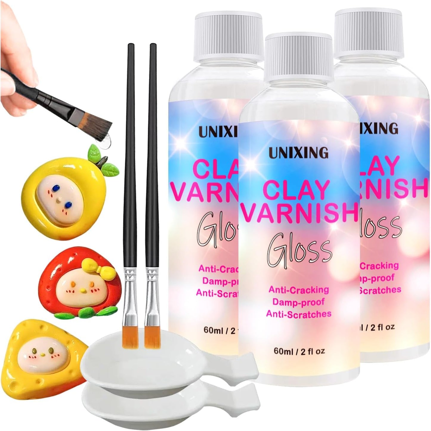 3 Packs Air Dry Clay Varnish, 180ml Air Dry Clay Glaze, Polymer Clay Glaze, High Gloss Clay Sculpture Sealant for Air Dry Clay Pottery Waterproof Scratch Resistant Varnish for Clay (60ML X 3Pack)