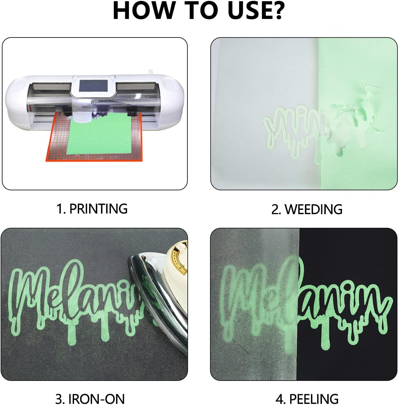 guangyintong Glow Glitter Light Green Heat Transfer Vinyl HTV Rolls, 12" x 8ft Iron on Vinyl for T-Shirts, Glitter HTV Vinyl for All Cutter Machines Easy to Cut & Weed for DIY Design