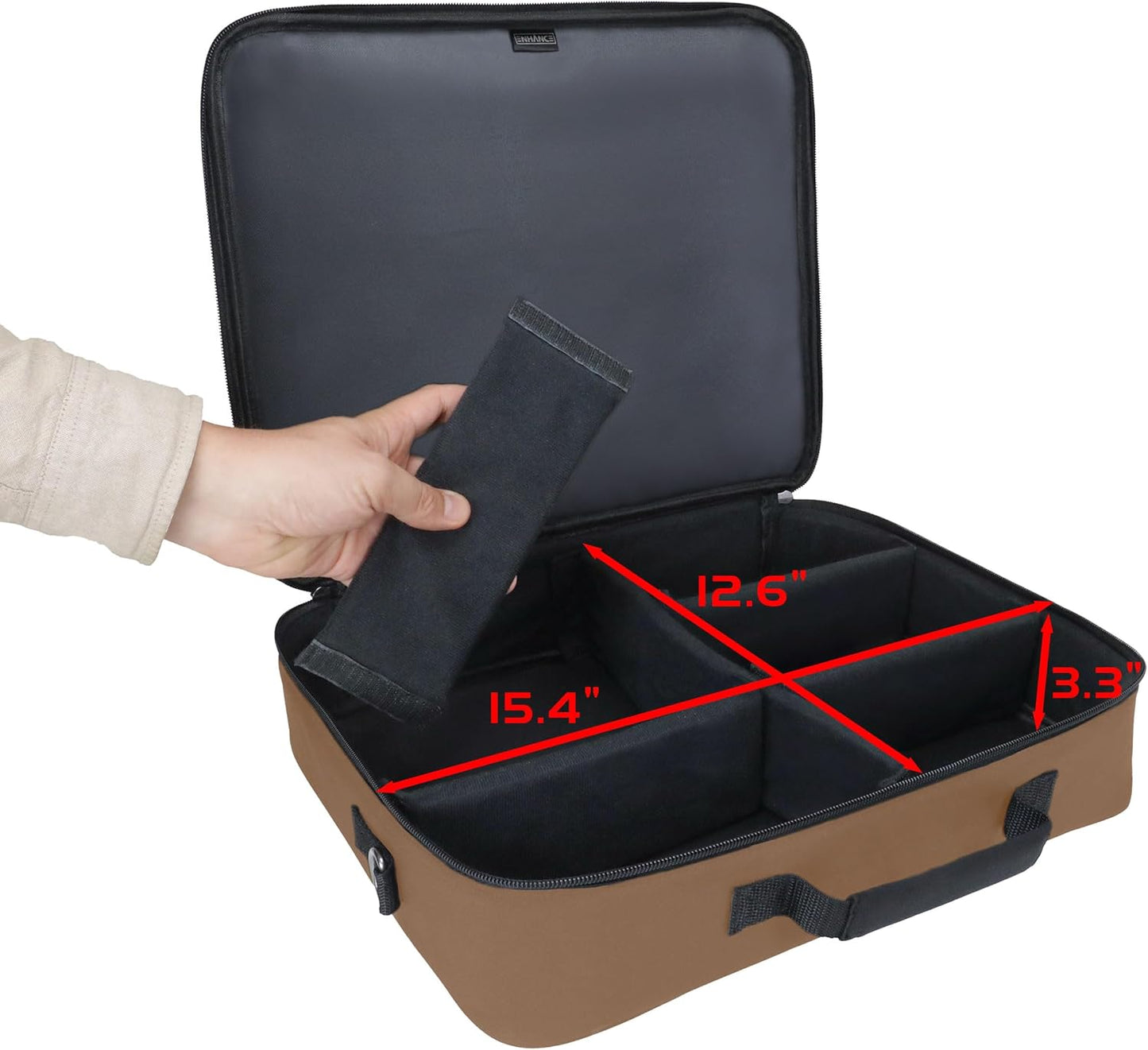 ENHANCE Designer Edition TCG Bag - MTG Shoulder Bag with Customizable Dividers & Accessory Pocket for Deck Boxes, Dice - Card Storage Compatible with Magic the Gathering, Lorcana (Tan)