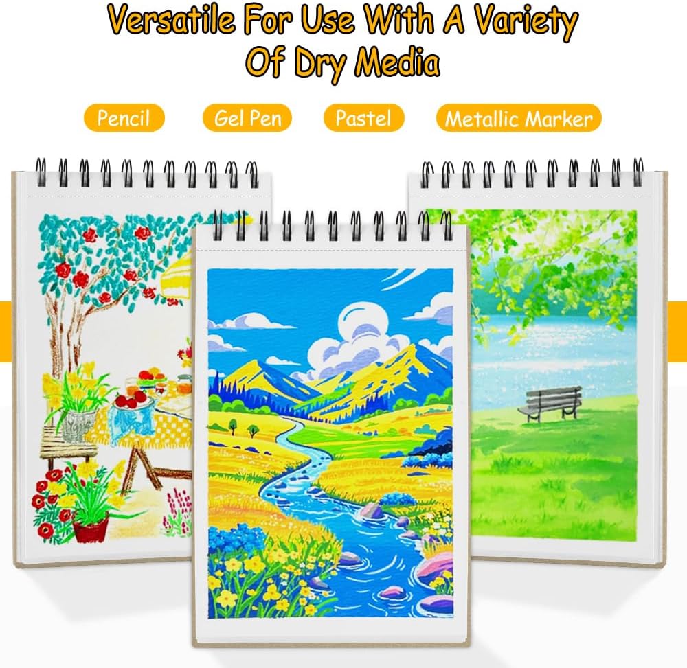 8.3x5.8 Sketch Book, Top Spiral Bound Sketch Pad, 60sheets 92lb/150gsm Bright White Paper, Acid-Free Mixed Media Paper for Painting, Dawing & Art Supplies. B-Beige