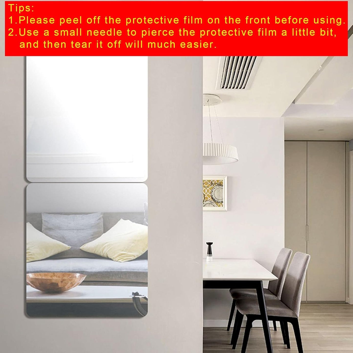 Acrylic Self Adhesive Mirror Sheet for Wall, Plastic Non Glass Sticky Kid Safety Mirror Tiles for Wall Rectangle 12x16 inch 2Pcs