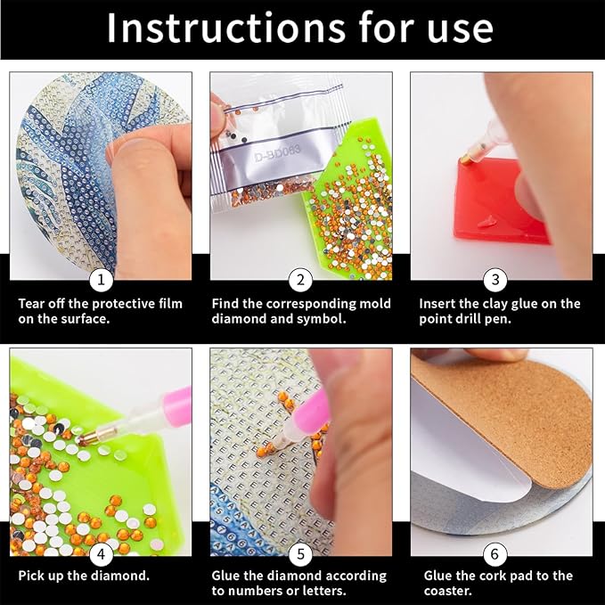 Diamond Art Coasters Kits for Adults with Holder Cork Pads, 6 Pcs Cat DIY ﻿Diamond Art Dots Painting Coasters Kits for Adults Beginners, Ideal