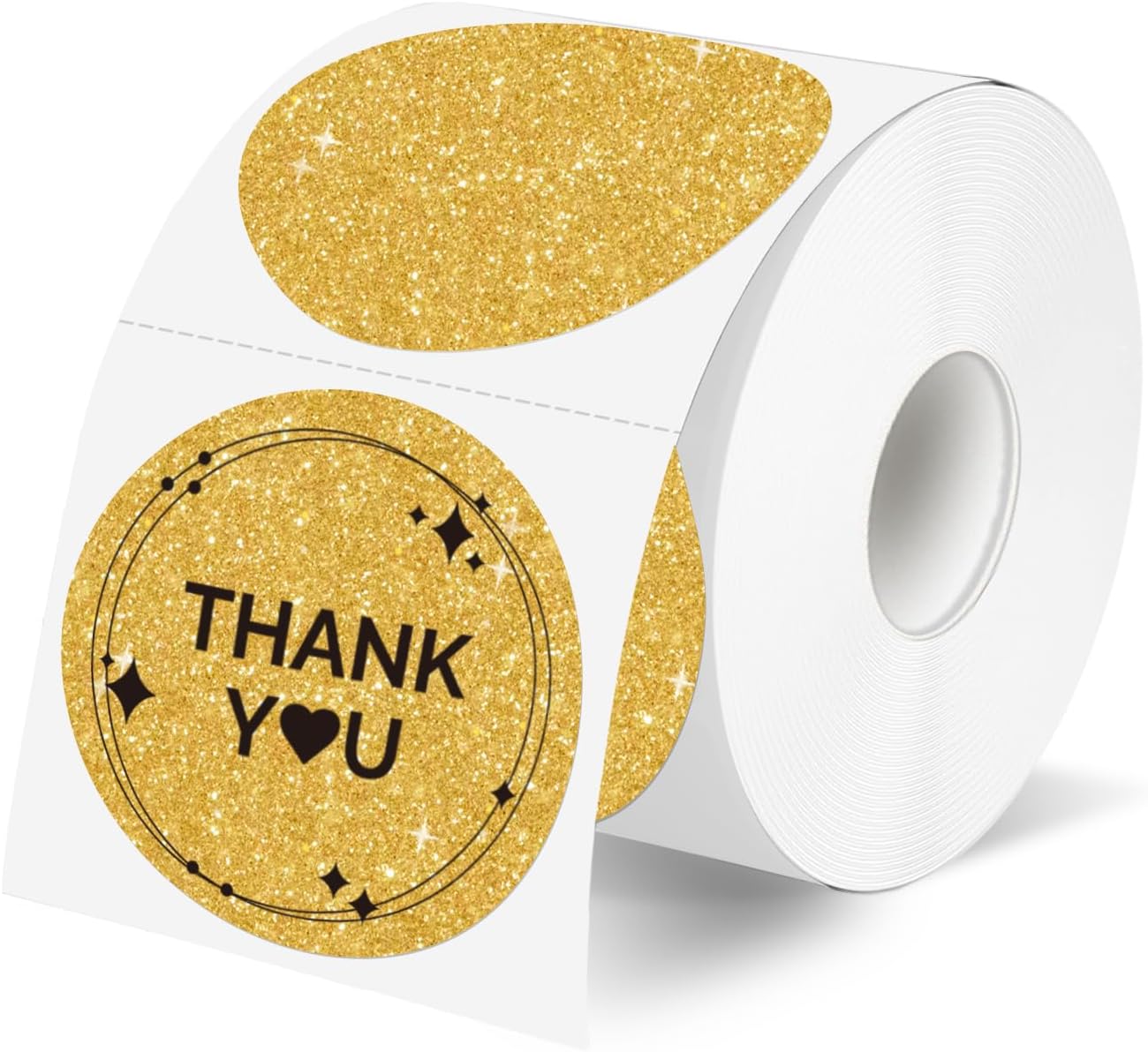 2" Holographic Thermal Label Stickers, Round Direct Thermal Label Stickers, Glitter Thermal Printer Sticker Labels for Gift Wrapping, Self-Adhesive Custom Logo Design- Glitter Gold
