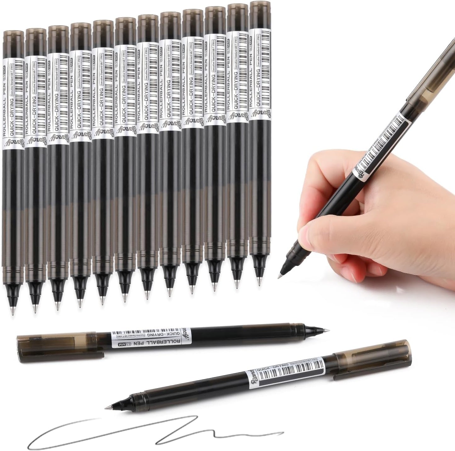 RIANCY Black Fine Point Gel Pens 12Pcs 0.5mm Gel Ballpoint Pens Black Liquid Ink Pens No Smear No Bleed, Smooth Writing Pen for Journaling Note Taking Drawing Sketching Coloring Office School Supplies