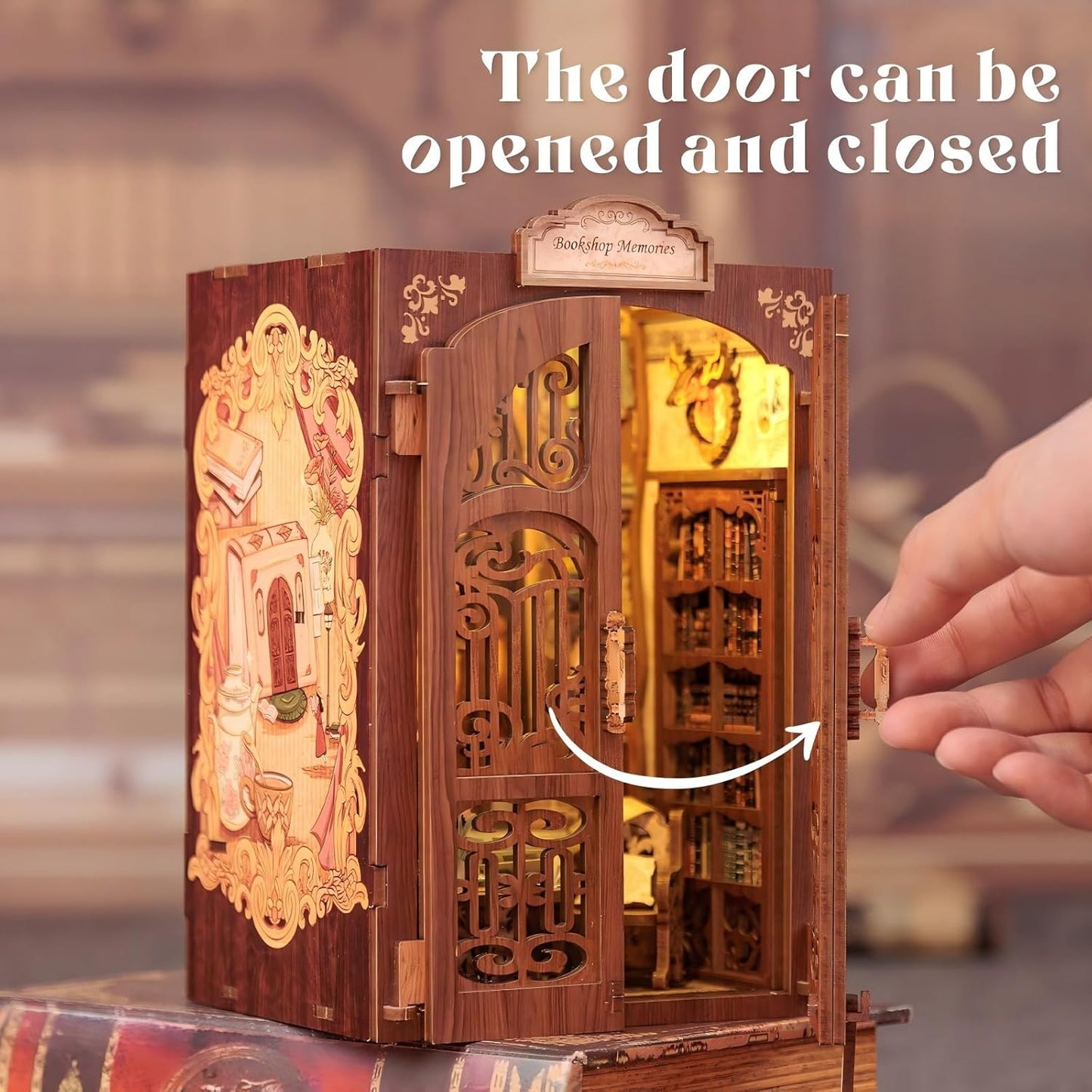 Fsolis Book Nook Kit, DIY Miniature Dollhouse Kit 3D Puzzles for Adults and Beginners, 127 Wooden Pieces, Tiny House Mini Booknook Craft Bookshelf Decor, Gifts for Women Book Lovers(Bookshop Memory)