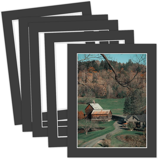 MBC Mat Board Center, 5 Pack 11X14 for 9X12 Black Picture Mats Frame Mattes, Bevel Cut, Acid Free, 4-Ply Thickness
