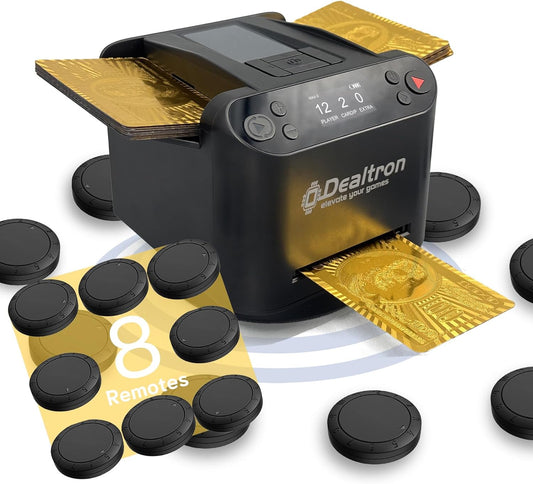 All-in-One Automatic Card Shuffler and Dealer,with 8 Remotes,Programmable Dealer,Card Shuffler 2 Deck,360° Rotation,Ultra Quiet,Rechargeable,up to 12 Players,for All Card Games (Shadow Black)