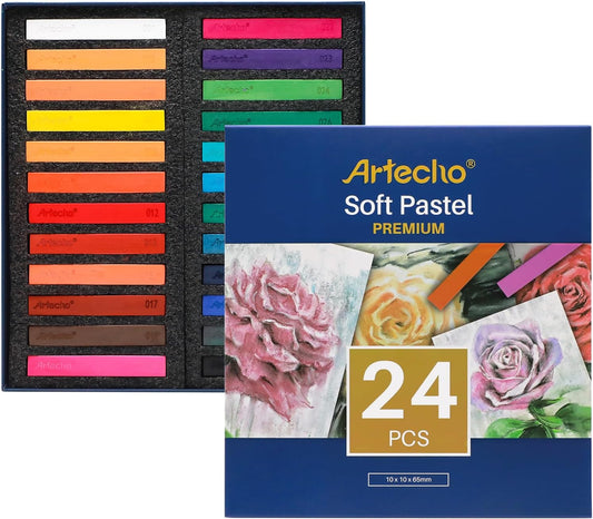 Artecho 24pcs Soft Pastels, Square Chalk for Drawing, Blending, Layering, Shading, Pastels Art Supplies