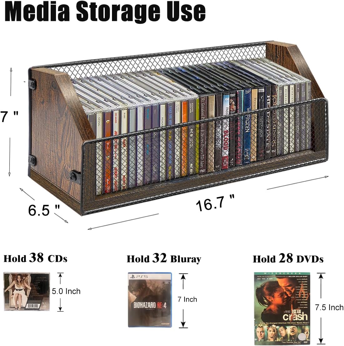CD Storage Holder CD Case, Wooden CD Organizer Rack, Retro-style CD Rack Shelf Holds Up 32 CDs, Perfect Ideal for Storaging CDs and CD Jewel Cases on Destop or Cassette