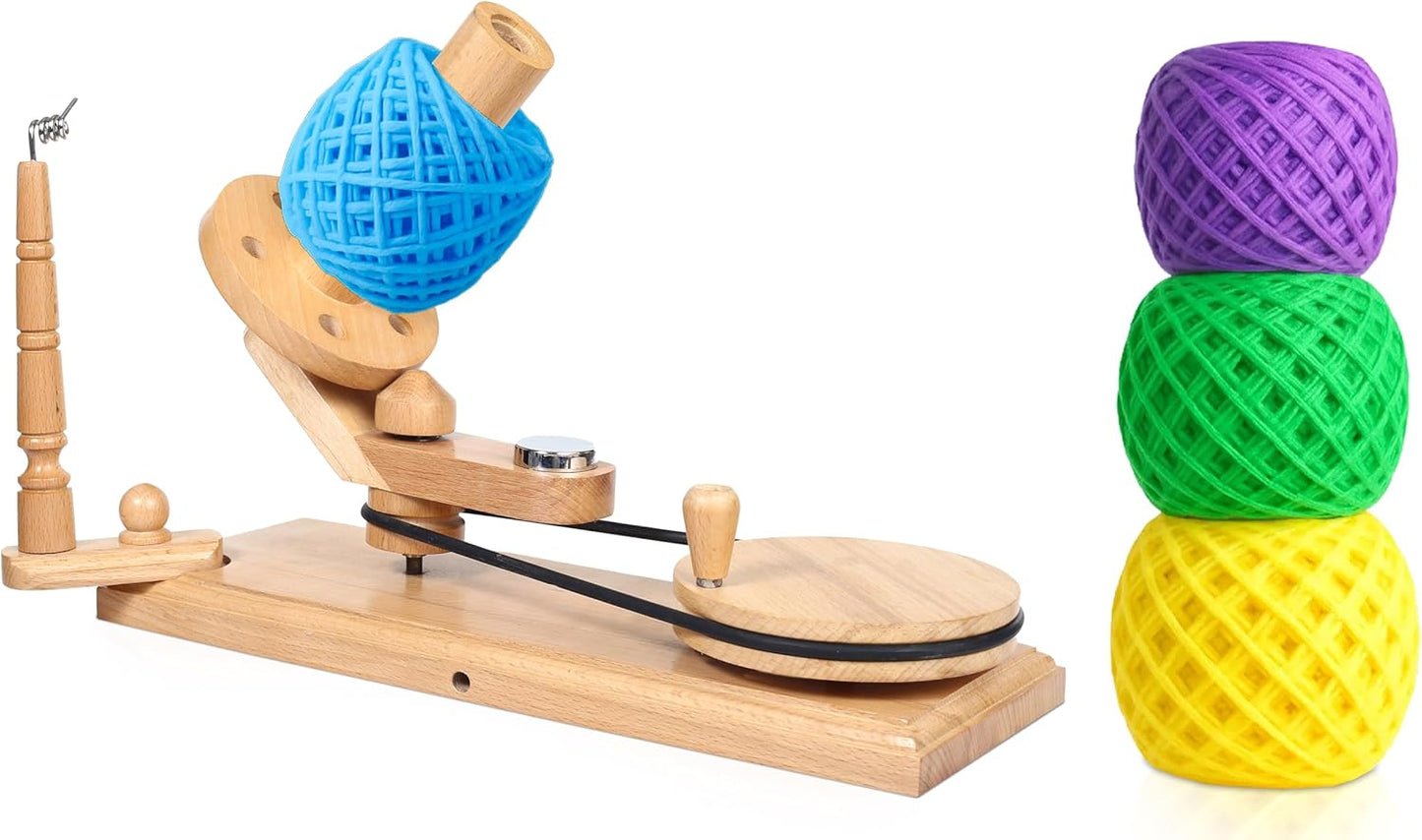 Wooden Yarn Ball Winder – Hand Crank Beechwood Swift for 8–12 oz Skeins – Large Capacity Wool Fiber Winder for Knitting & Crochet (Beachwood Winder)