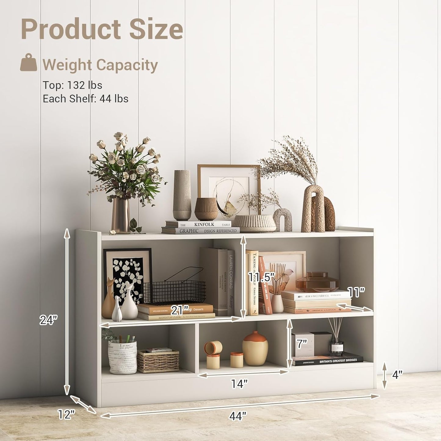 LOKO 2 Tier 5 Cube Bookcase, Open Shelf Storage Cabinet, Wooden Display Cabinet Shelf, Multipurpose Bookshelf for Living Room, Hallway, Home Office, Classroom (White)