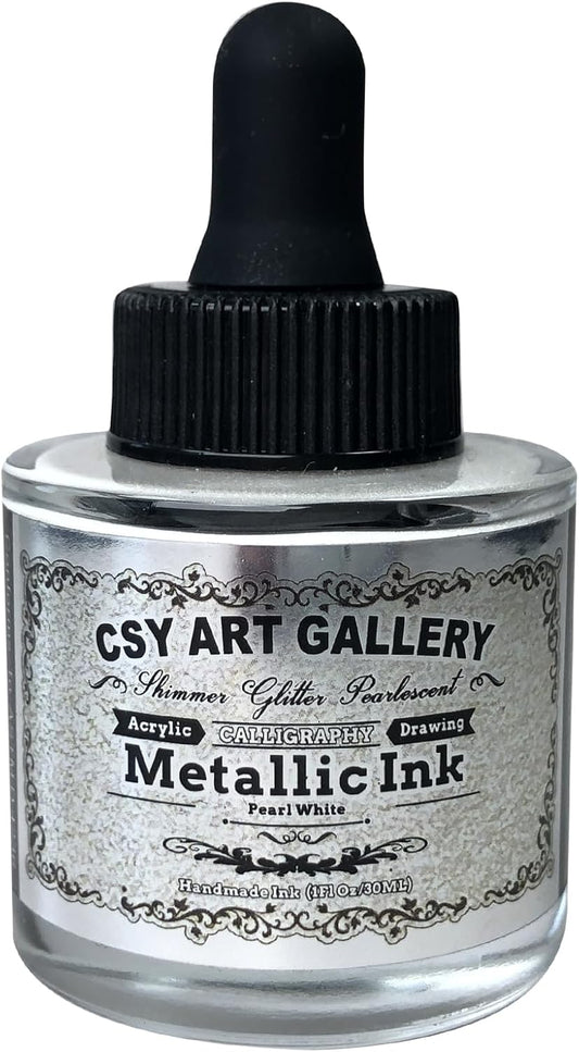 CSY Art Gallery Silver-White Calligraphy Inks for Artist -Acrylic Ink Paints 30ml – Perfect for Canvas, Wood, Ceramic, and DIY Projects (Pearl White)