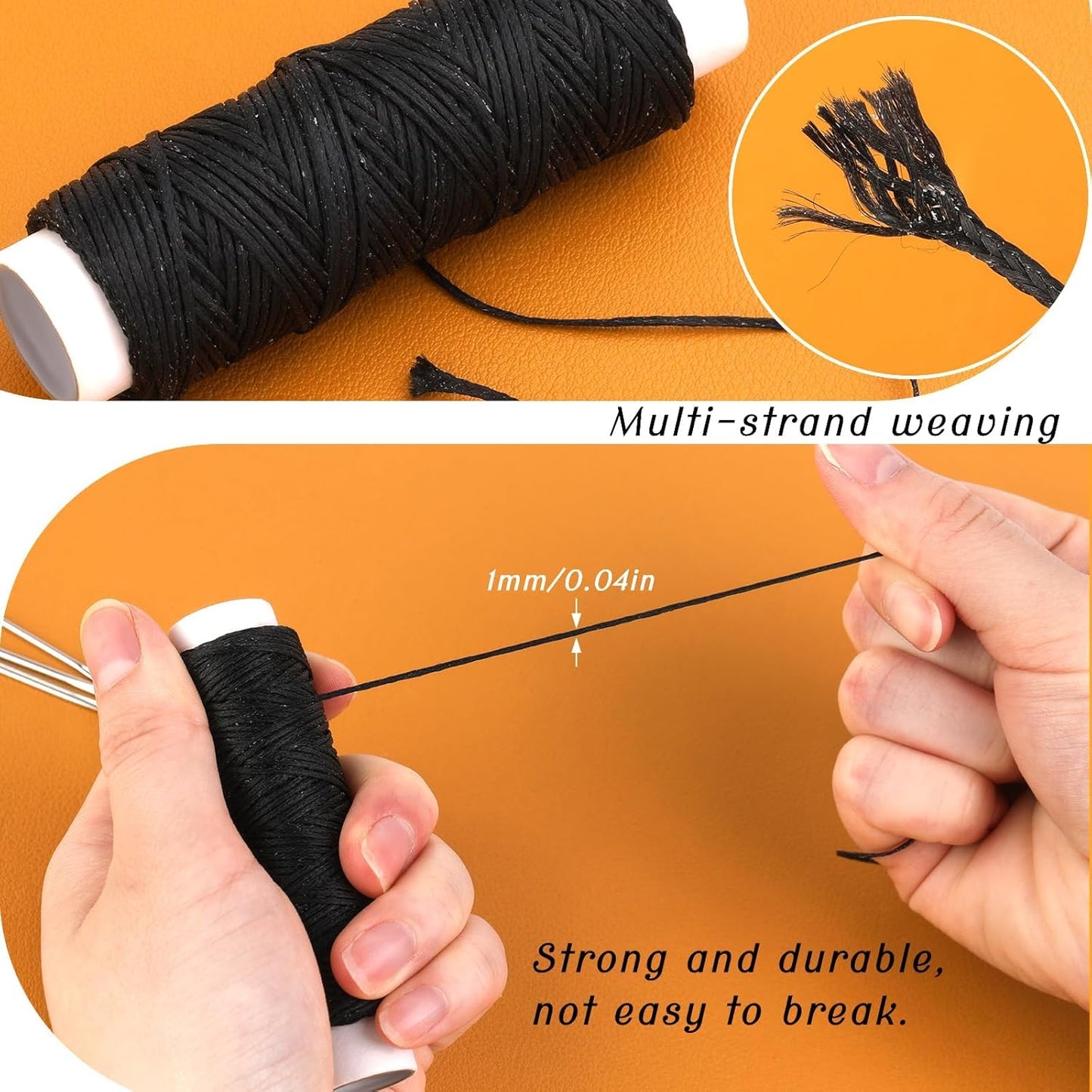 Ftyiwu Waxed Thread, Upholstery Needle and Thread 32 Yards with 7PCS Hand Sewing Needles for Home Upholstery Carpet Canvas Repair Leather Sewing (Black)