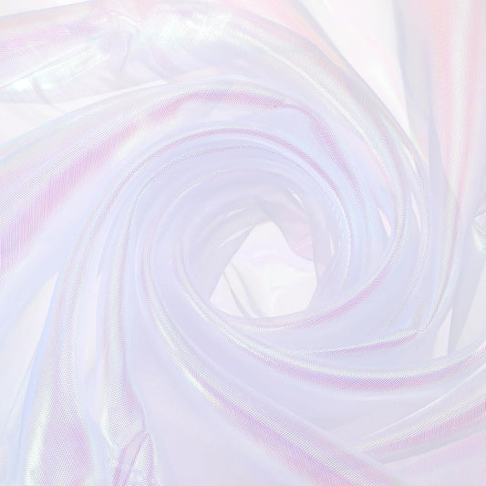 MECCANIXITY Iridescent Sheer Organza Fabric, 2 Yards x 59 Inches Solid Laser Holographic Shiny Fabric Organza Cloth for Wedding, Curtains, Costume, Photo Background, White