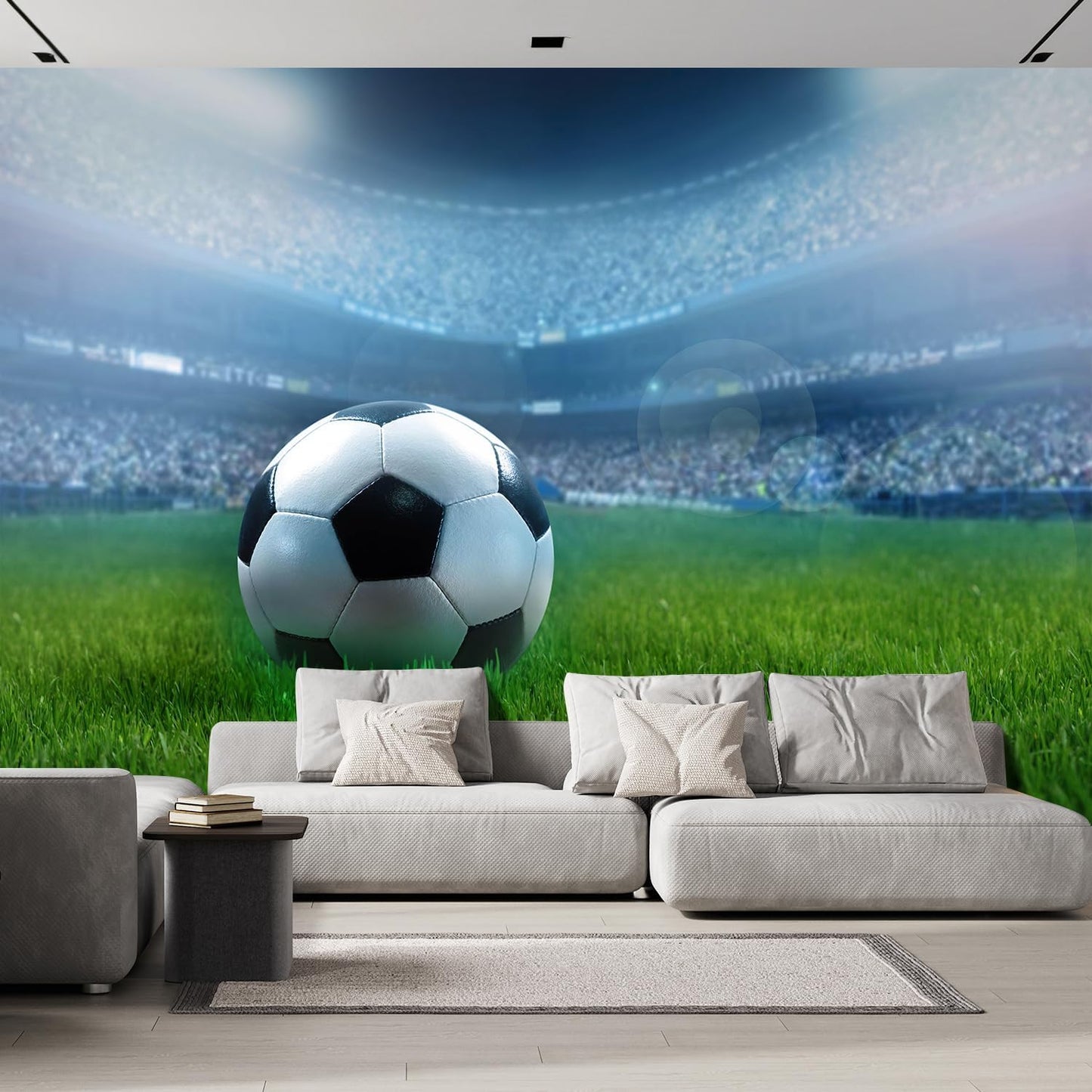 wall26 Close Up of a Football Ball on a Full Stadium Removable Wall Mural | Self-Adhesive Large Wallpaper - 120x168 inches