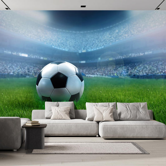 wall26 Wall Sticker/Wall Mural Close Up of a Football Ball on a Full Stadium, Not Peel and Stick, Non-Woven Wallpaper Decorative for Bedroom, Living Room, Office - 120x120 inches