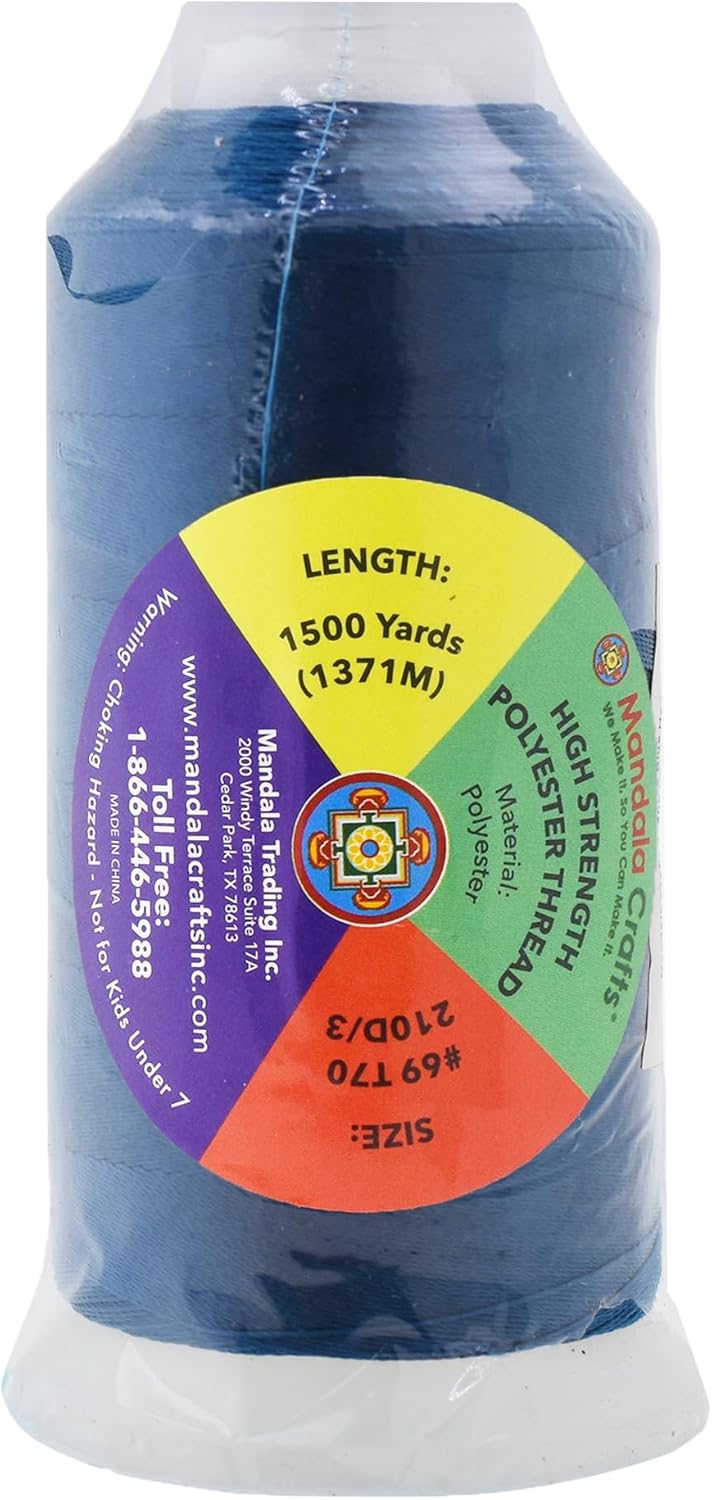 Mandala Crafts Airforce Blue Heavy Duty Thread - 1500 Yds Tex 70 Thread for Sewing Drapery Jeans Leather Hair - Bonded Polyester for Outdoor Marine Upholstery