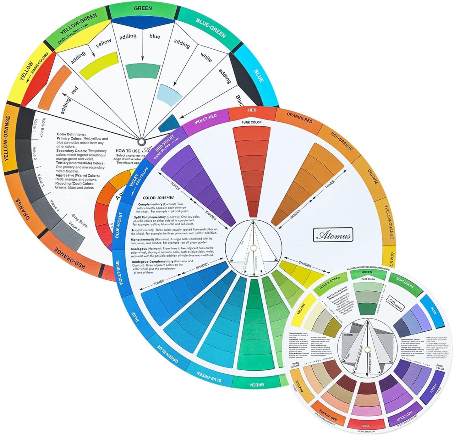 Mcbazel 3 Pieces Color Mixing Guides Wheel, Paint Mixing Learning Guide Art Class Teaching Tool for Makeup Blending Board Chart Mix Colours (3 Sizes)