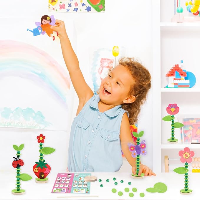 Coola Craft Kit Set for Preschool Kids, Educational Felt & Wood Flower Fairy Kit for Ages 3 4 5 6 7 8, Easy DIY Activity for Boys & Girls, Pack of 6