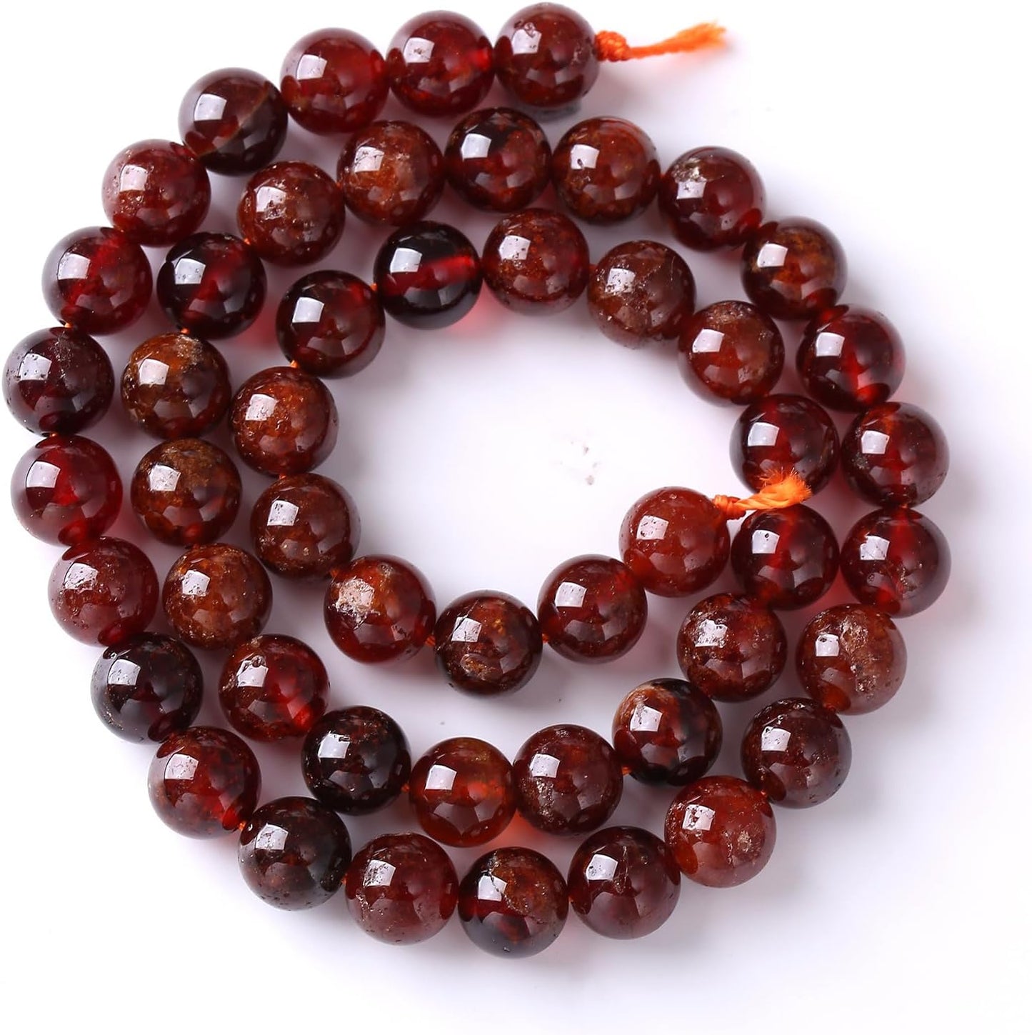 8MM 45PCS Natural Orange Garnet Beads Round Loose Beads for Jewelry Making DIY Necklace Accessories Energy Crystal Healing Power Bracelet