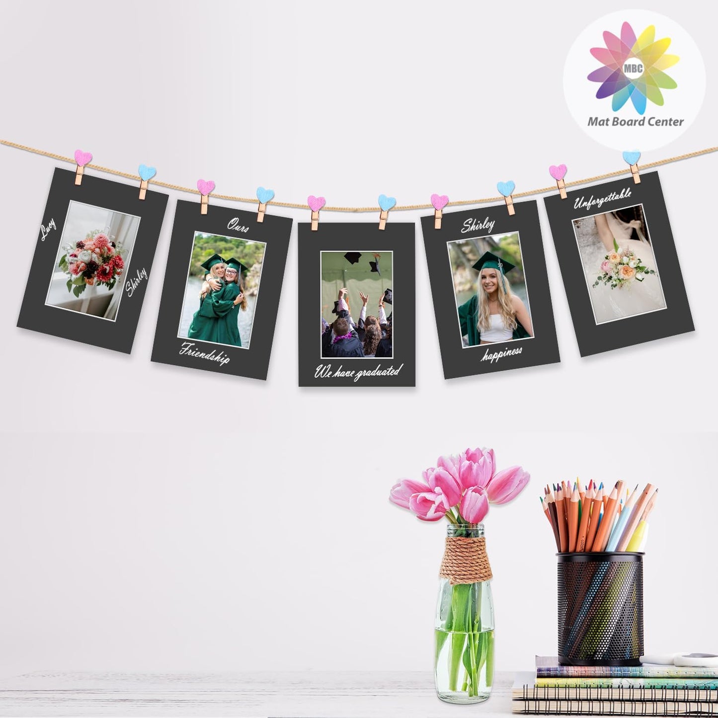 MBC MAT BOARD CENTER, 5 Pack 5x7 for 3.5x5 Black Picture Mats Frame Mattes, Bevel Cut, Acid Free, 4-ply Thickness