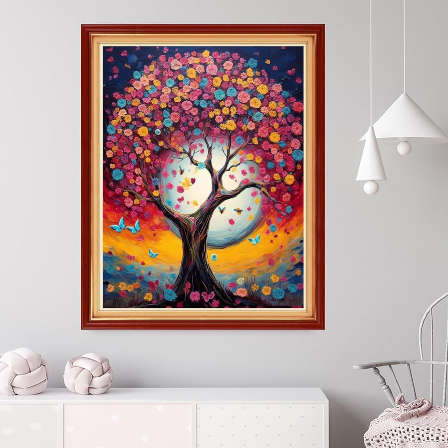 Dooxvey Cross Stitch Kit for Adults Beginners - Stamped Needlepoint Embroidery Kit, 11CT Pattern Colorful Moon Tree, 16x20 Inch