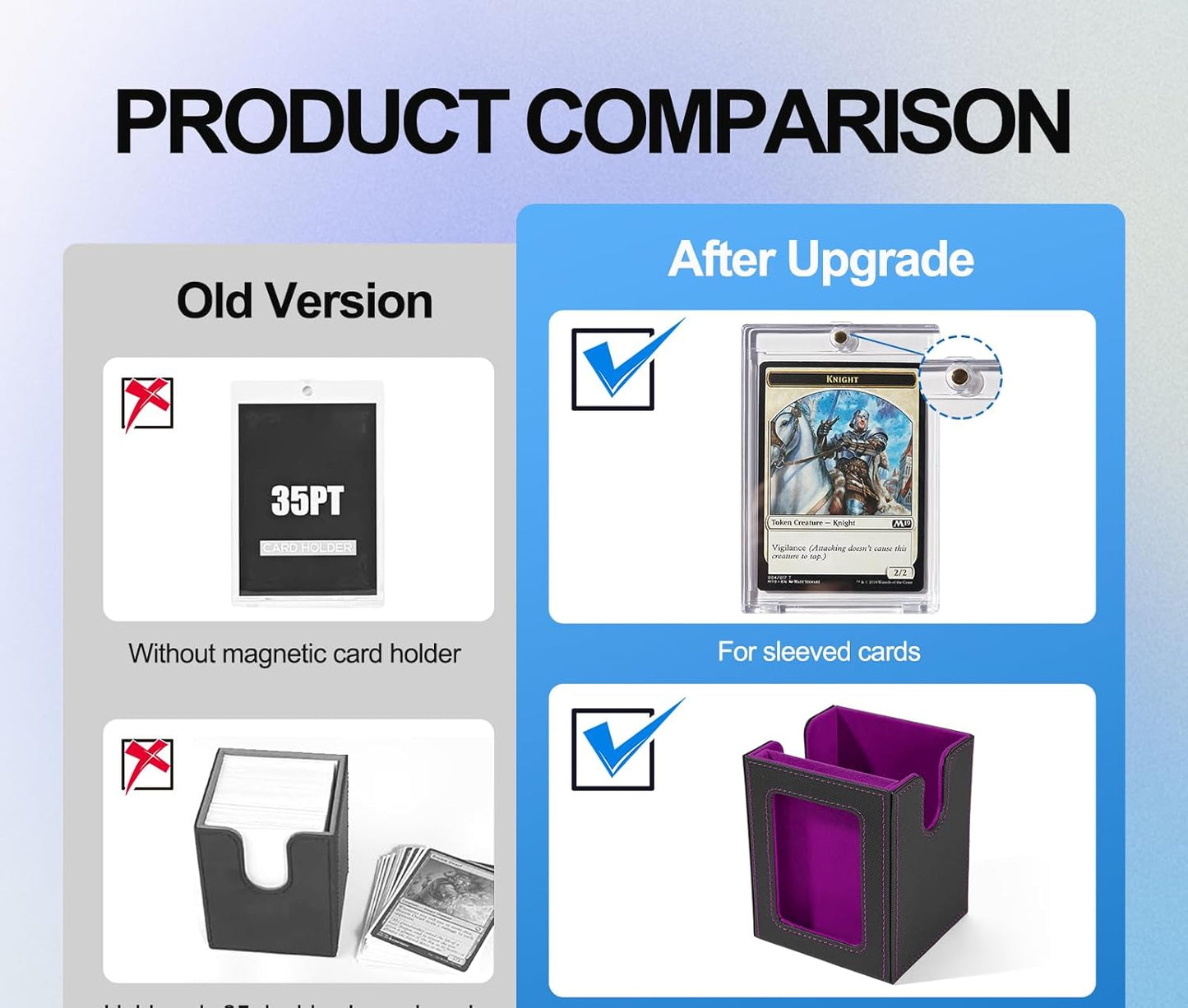 Card Deck Box for MTG with Commander Display, 5 in 1 Card Deck Case Holds 800+ Unsleeved Cards, Strong Magnet Organizer Compatible with Yugioh TCG Sports Cards (Black&Purple)