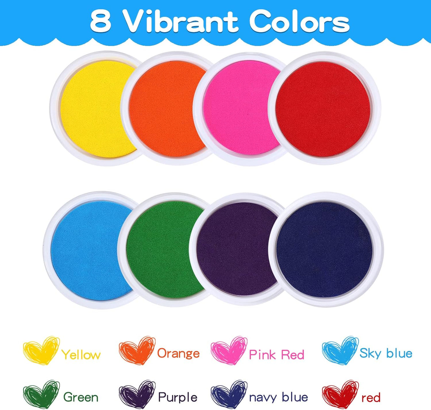 MoloTAR 8 Colors Rainbow Washable Large Ink Pads for Rubber Stamps Kids (Pack of 8)