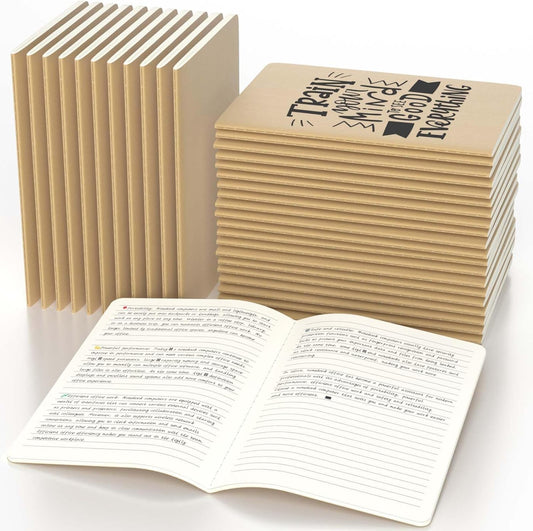 Oucaru Journaling Notebooks A5 College Ruled Notebook 32 Pack Lined Small Kraft Notebooks Bulk 8.3x5.5 Inches, Brown Composition Notebooks Writing Journal School Supplies for School Work and Travel