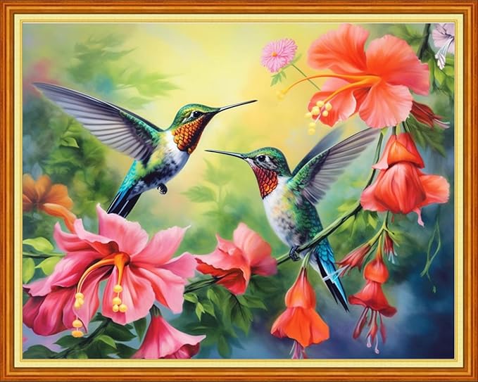 DMCVIVR Stamped Cross Stitch Kits for Adults Beginners Embroidery Kits 11CT Needlepoint Kits Cross Stitch Patterns Embroidery Patterns&Hummingbird Flowers 16x20 inch