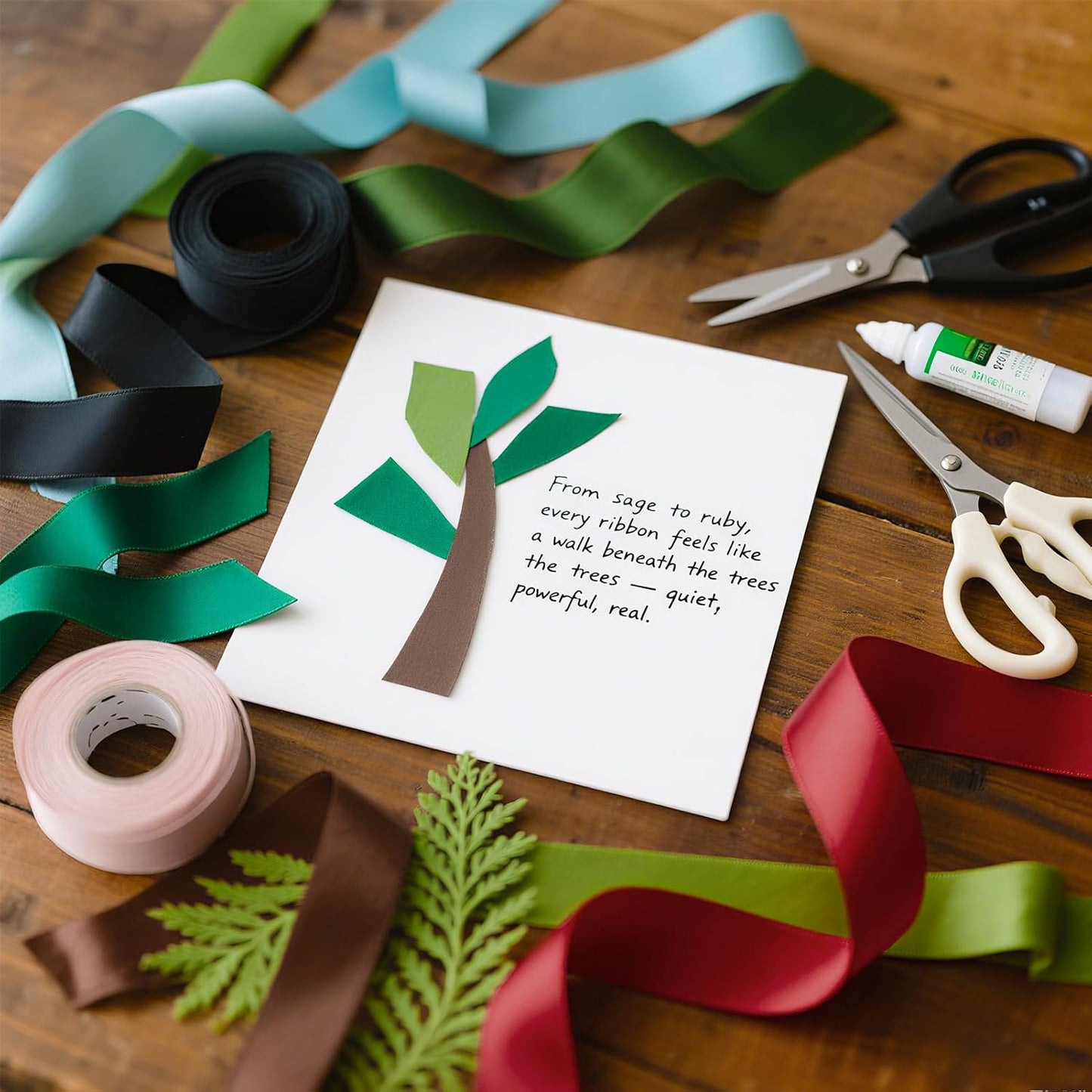 Assorted Green Satin Ribbon 1 Inch Set, 50 Yards Double Faced Pack, Into The Forest 10 Colored Ribbon Bulk for Gift Wrapping, Crafts, Flower Bouquet, Eco Environment, Earthy Day, Forest Wedding