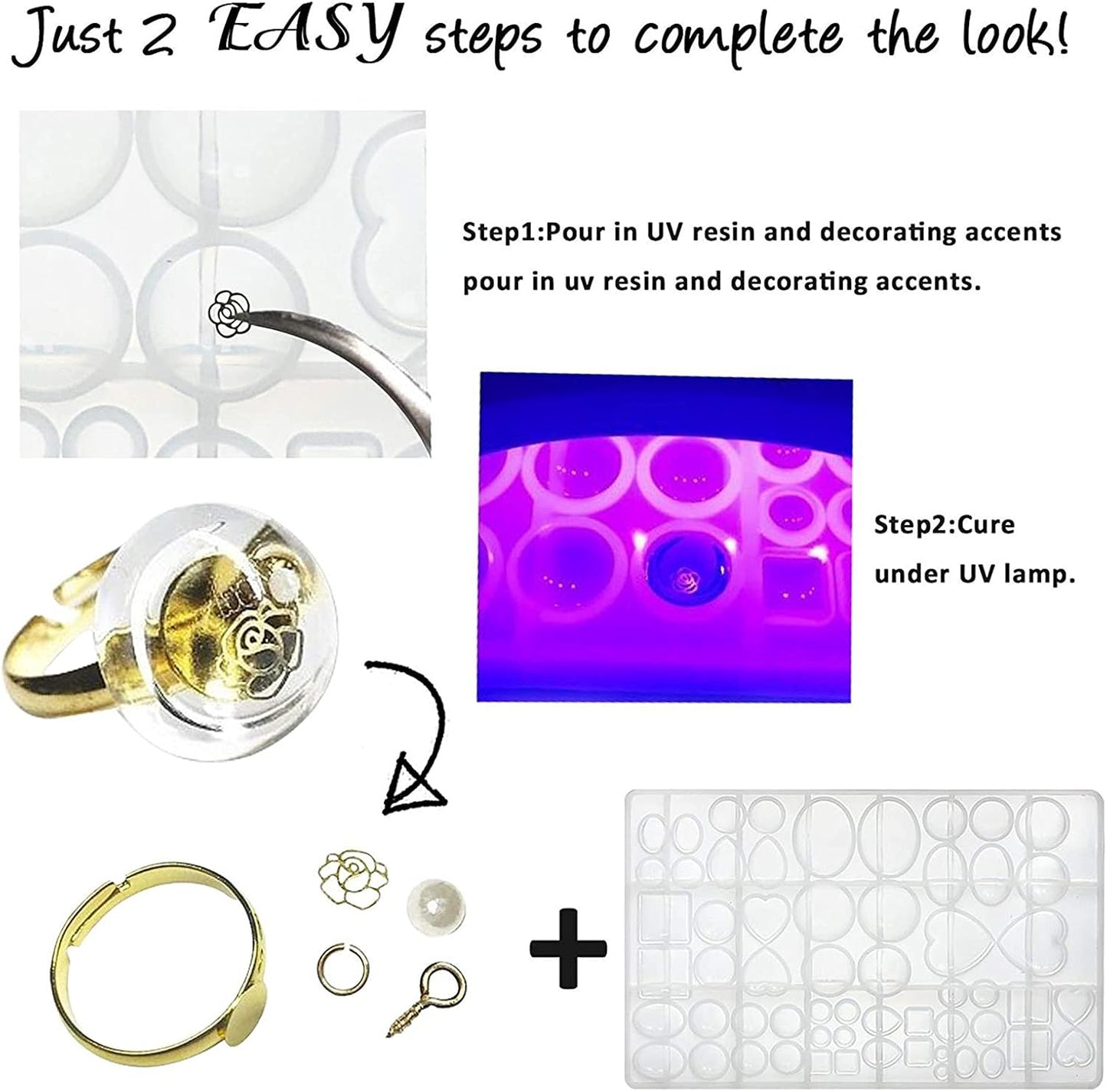 FUNSHOWCASE Cabochon Gem Silicone Mold 2 Trays for Resin Casting Jewelry Making