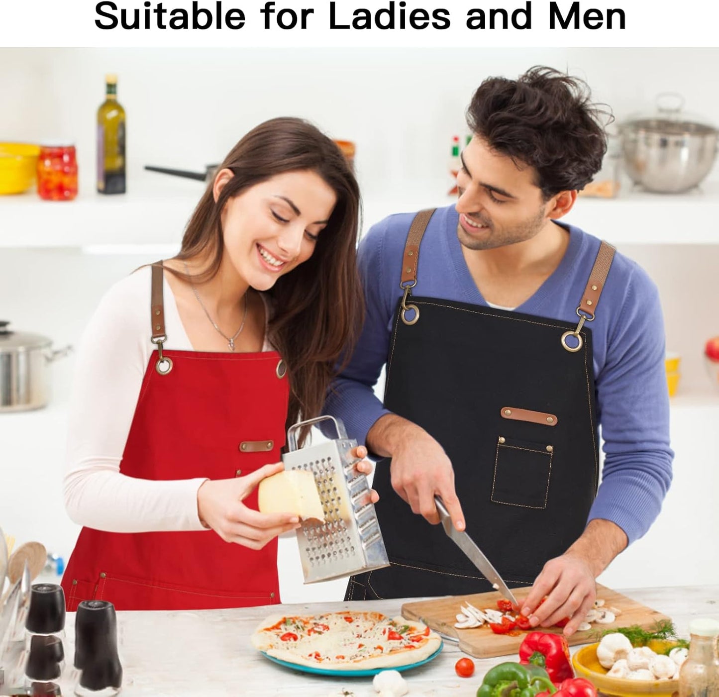 Genixart Chef Apron for Men Women with Gift Box Pack, Cross Back Apron with Pockets for Kitchen Cooking Baking Artist Painting, Cotton Canvas Work Aprons for Shop, Garden, Restaurant, Cafe (Red)