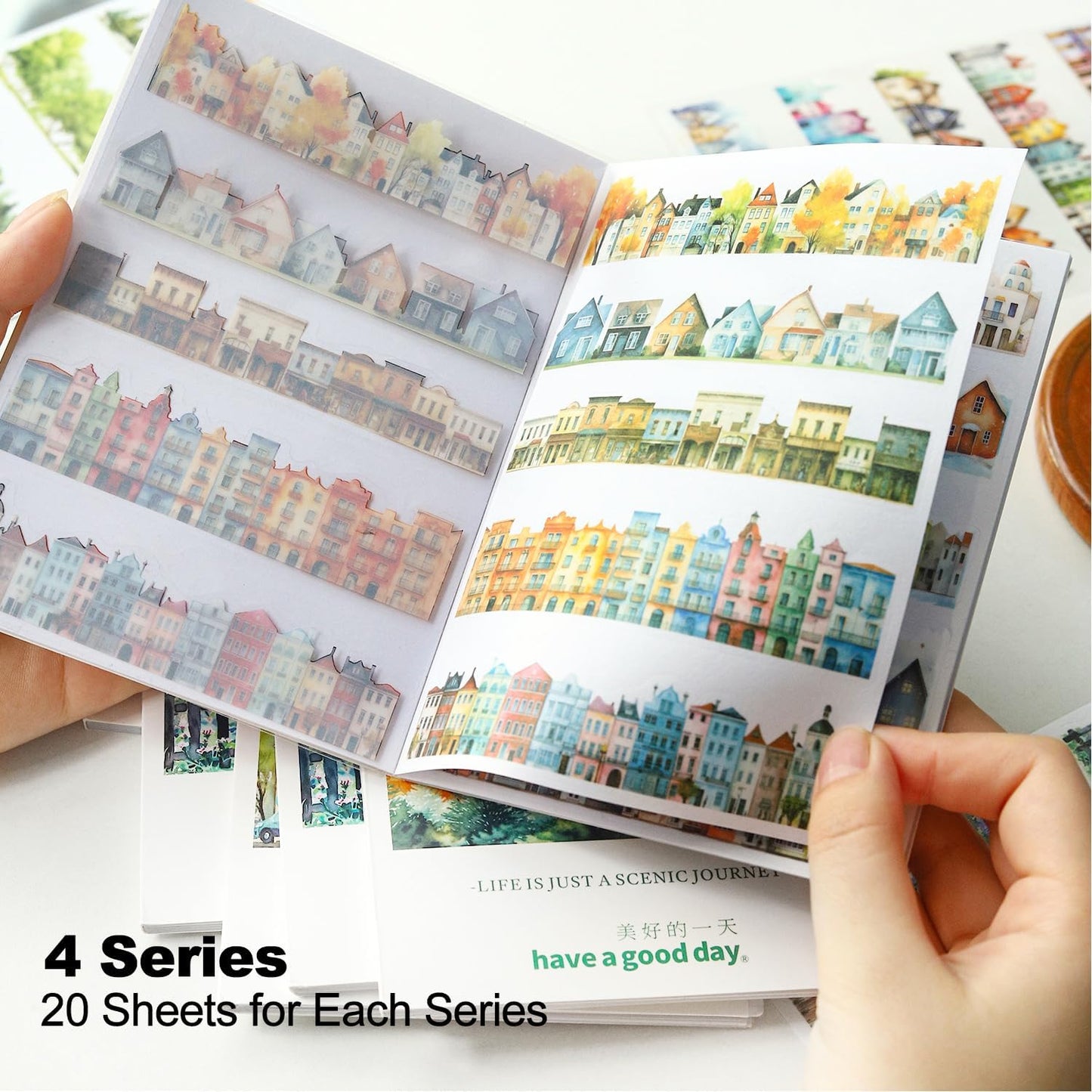 80 Sheet Nature PET & Washi Sticker Book Set, Pre-Cut Landscape Stickers for Scrapbooking, Journaling, and DIY Crafts