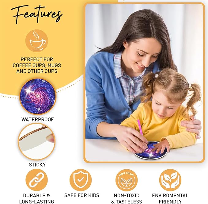 8 pcs Diamond Painting Coasters | Diamond Art Coasters | Galaxy and Nebula Diamond Art Painting | Perfect Art Craft Gift for Galaxy Lover, Dad, Mom, Grandparents, Brother, Sister.