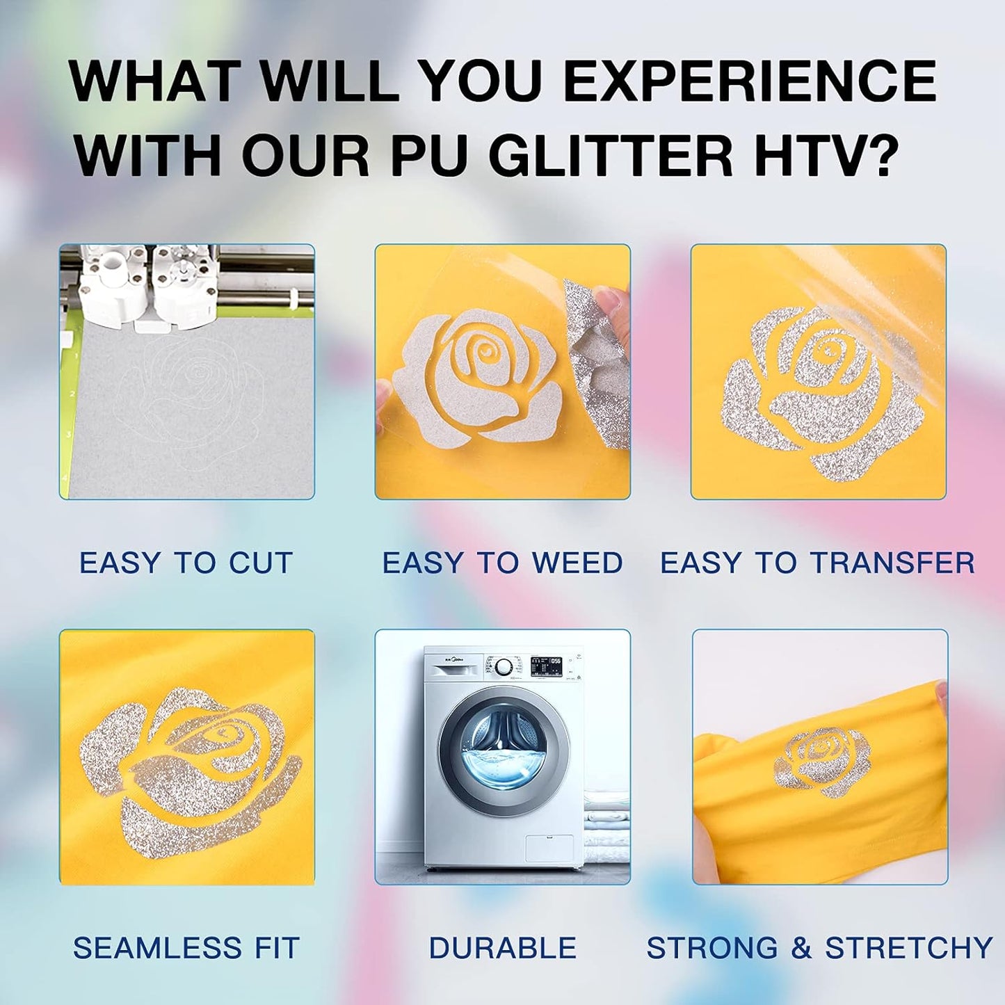 HTVRONT Silver Glitter HTV Heat Transfer Vinyl Rolls - 10" x 8ft Silver Glitter HTV Vinyl for Shirts, Glitter Iron on Vinyl for All Cutter Machine - Easy to Cut & Weed for Heat Vinyl Design (Silver)