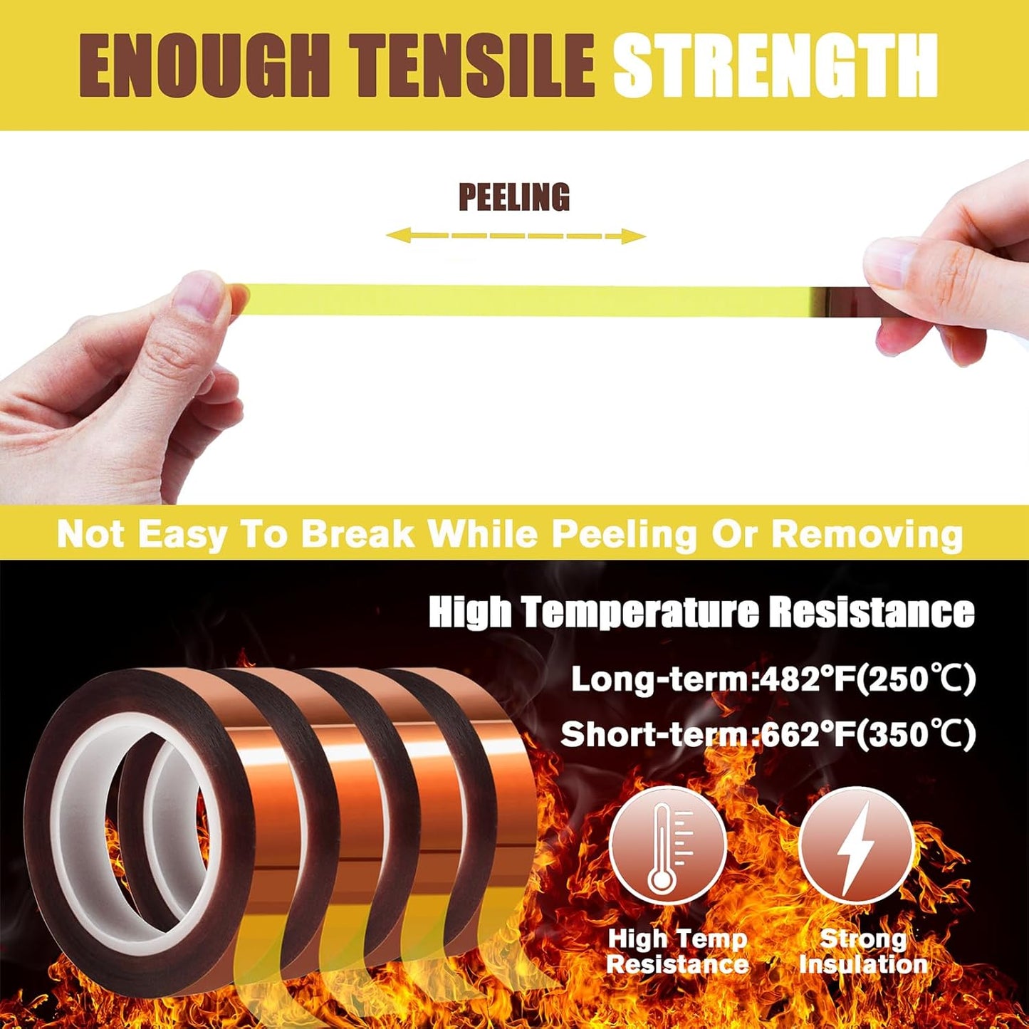 4 Rolls 10mm x16m(52FT) Heat Tape High Temperature Heat Resistant Tape Heat Transfer Tape for Heat Sublimation Press Vinyl,No Residue