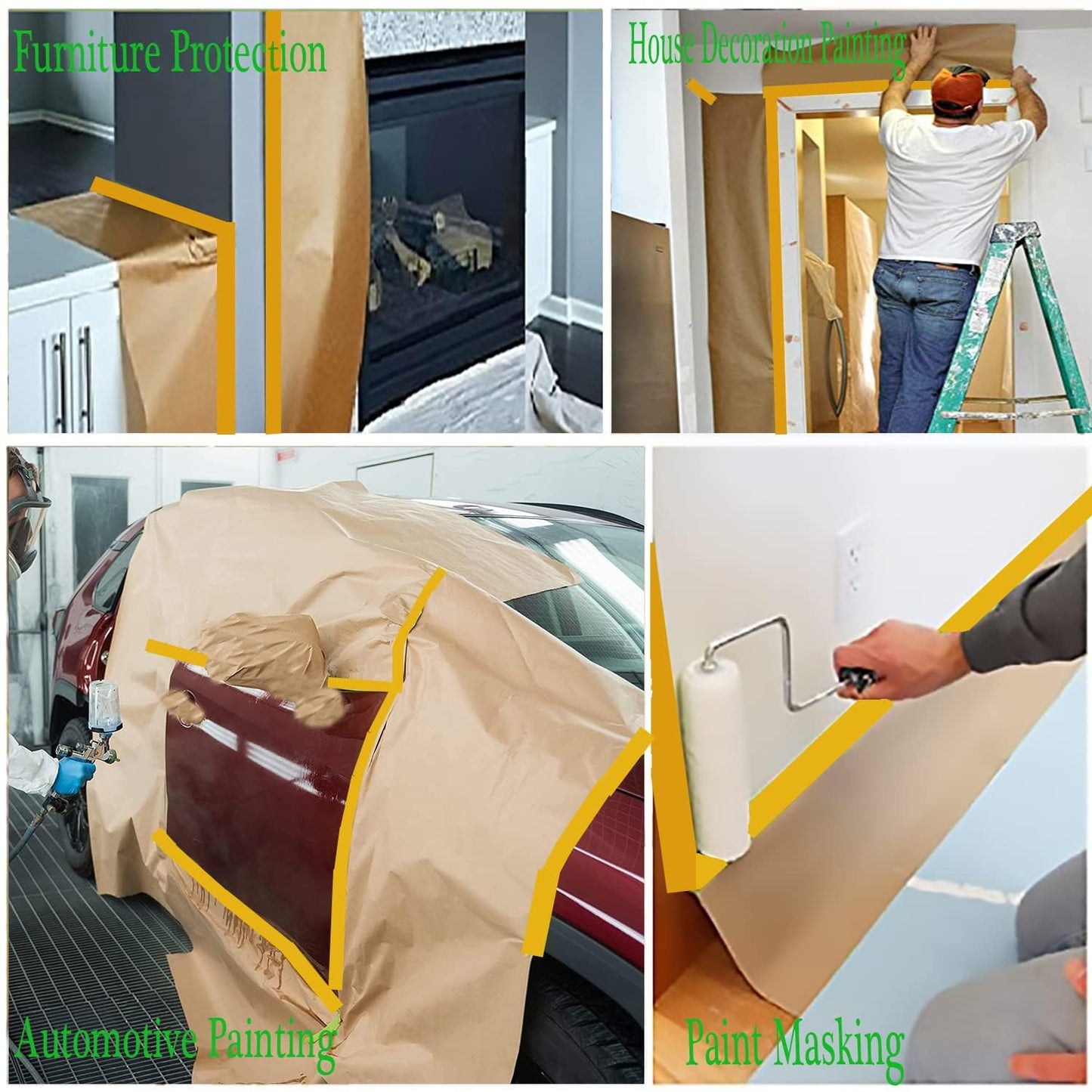 Masking Paper, Paint Masking Paper with Adhesive,20 Inch x 50 Feet Painters Paper Roll, Tape and Drape Painters Paper, for Auto Body Masking, Wall Covering and Paint Masking (6, 20 inch x 50feet)