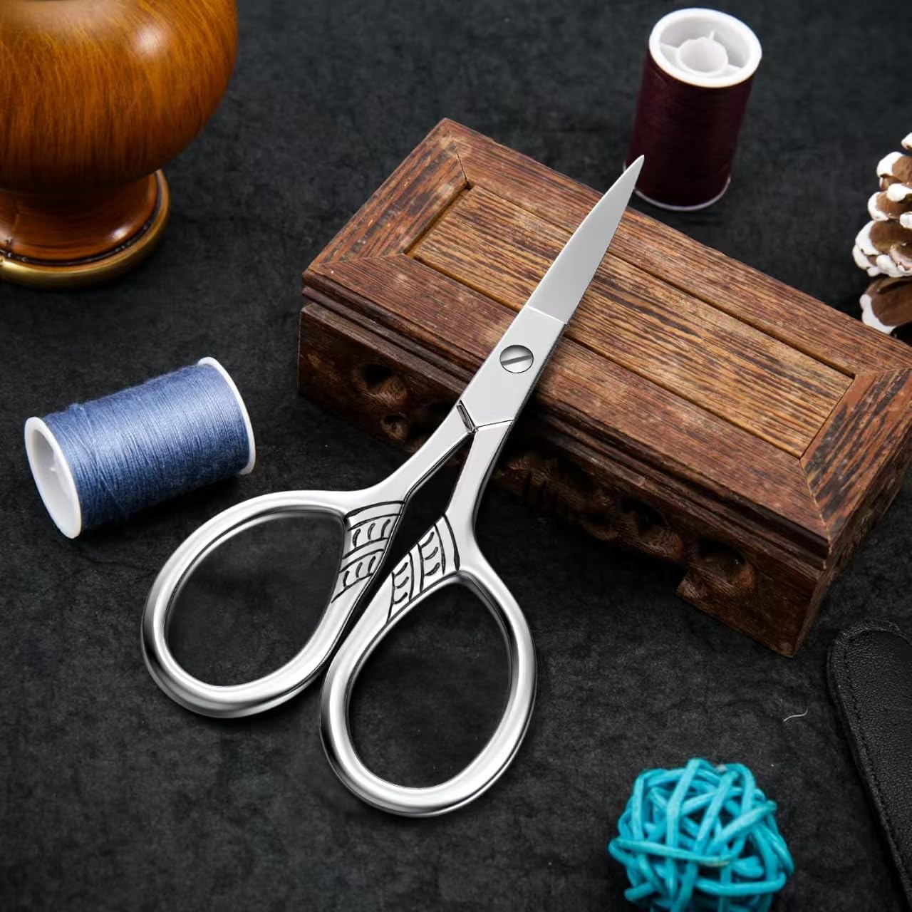 Stainless Steel Small Scissors with Textured Handle - All Purpose for Arts, Crafts, Sewing, Office & Kitchen, Sharp & Durable Cutting Tools