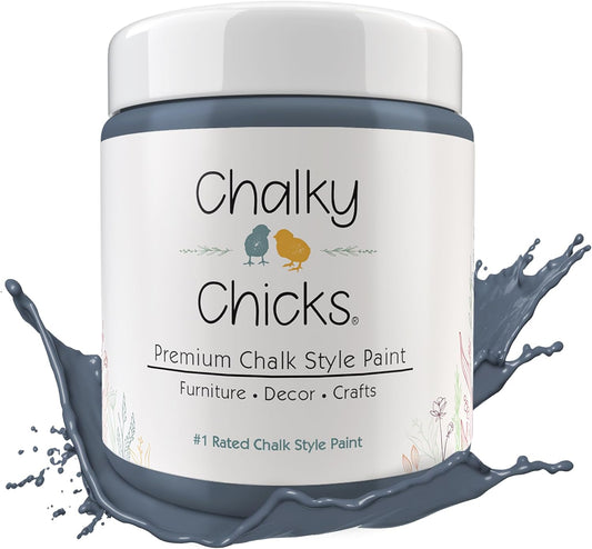 Chalky Chicks All-in-One Chalk Paint for Furniture or Cabinet - 16 Fl Oz - Matte Finish Blue Steel (Blue Gray) for Metal, Wood Furniture Paint - No Sanding All-in-One for Home Decor & Crafts, USA Made