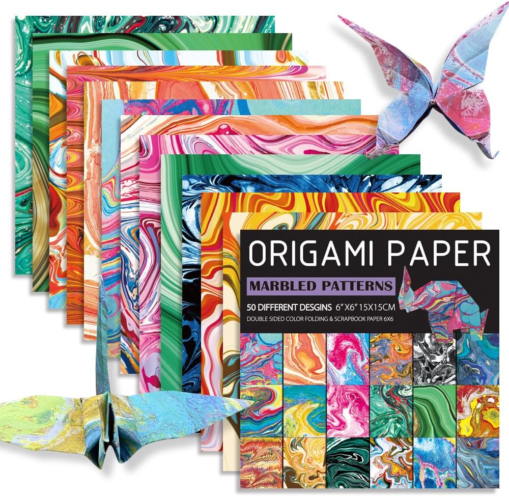 Square Origami Paper 6x6 Double Sided 50 Sheets 50 Colors 70GSM Origami Kit Japanese Chiyo Easy Fold Arts Crafts DIY Handwork Beginner Rock Color