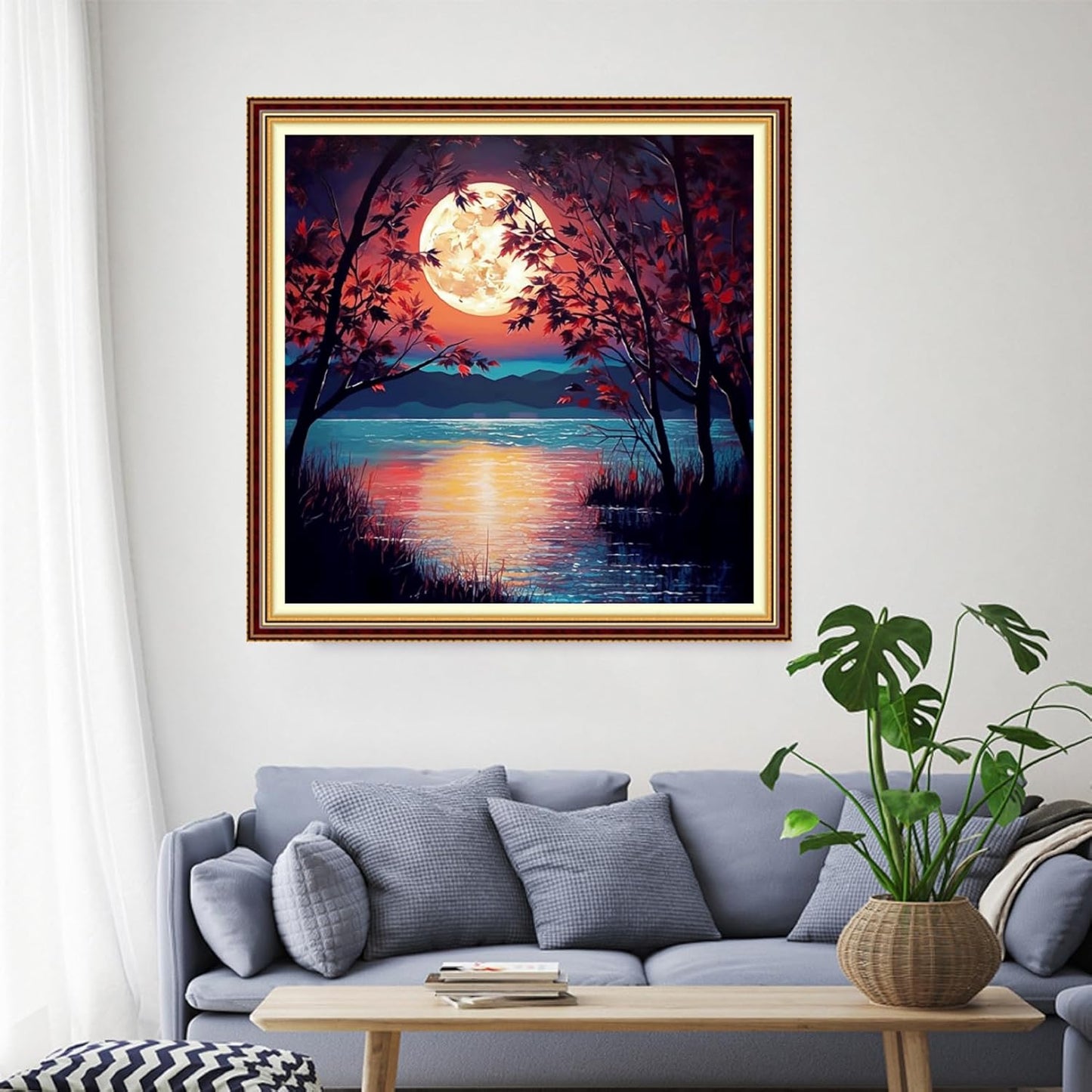 Funchey Stamped Cross Stitch Kits, DIY Cross Stitch Pattern for Adults Beginners Needlepoint Kits Embroidery Kit Arts and Crafts 11CT-Moonlight by The Lake 18x18 inch