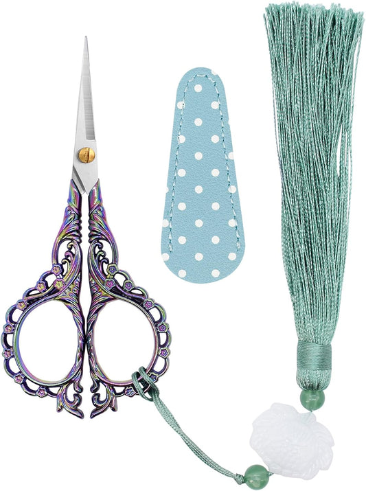 BIHRTC 4.5Inch Small Embroidery Scissors Stork Crane Scissor with Cover Tassel Bird Stainless Steel Tip Dressmaker Shears for Crafting Thread Cutting Sewing DIY Artwork Housework Cross