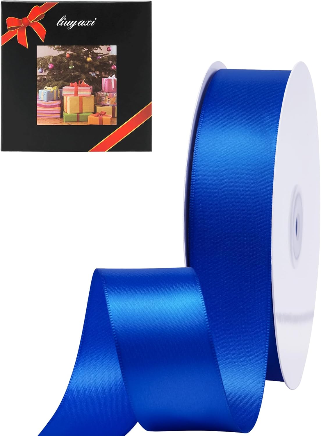LIUYAXI Blue Double Faced Satin Ribbon, 1" X Continuous 25 Yards, Ribbons Perfect for Gift Wrapping Wedding Bouquet Decor DIY Craft Bow Making & Other Projects