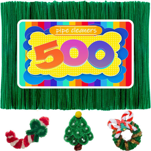 GAGANIU 500pcs Pipe Cleaners, Pipe Cleaners for Crafts, Craft Supplies Multicolor Chenille Stems for Art&Craft Christmas DIY Projects(Green)