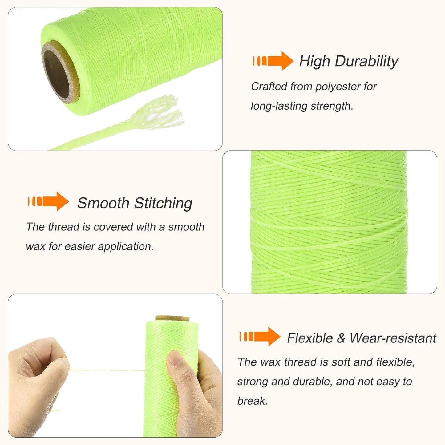 MECCANIXITY Waxed Thread,197 Yard 1mm 210D Flat Wax Thread Polyester Waxed String for Leather Sewing Hand Weaving Book Binding Home Decoration,Fluorescent Green