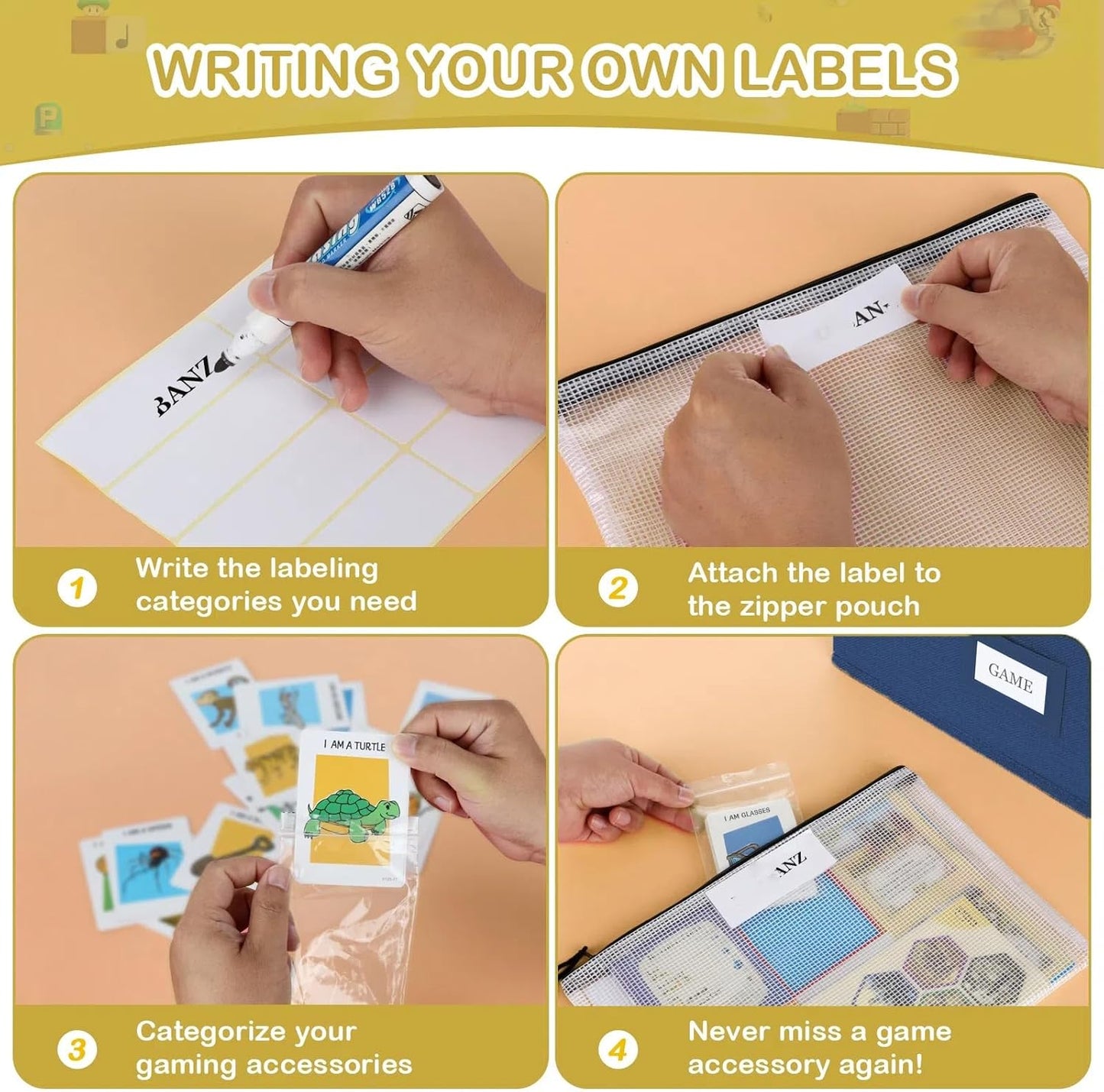 Board Game Storage with 12pcs Zipper Bags and Writable Stickers, Board Game Organizers Storage with Lid for Office Supplies, Puzzles, Video Game, Craft Product (1-Pack Large)