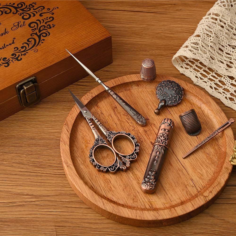 Vintage Embroidery Scissors Set, European Style Stainless Steel Sewing Tools for Sewing, Craft, Art Work, Needlework, Copper