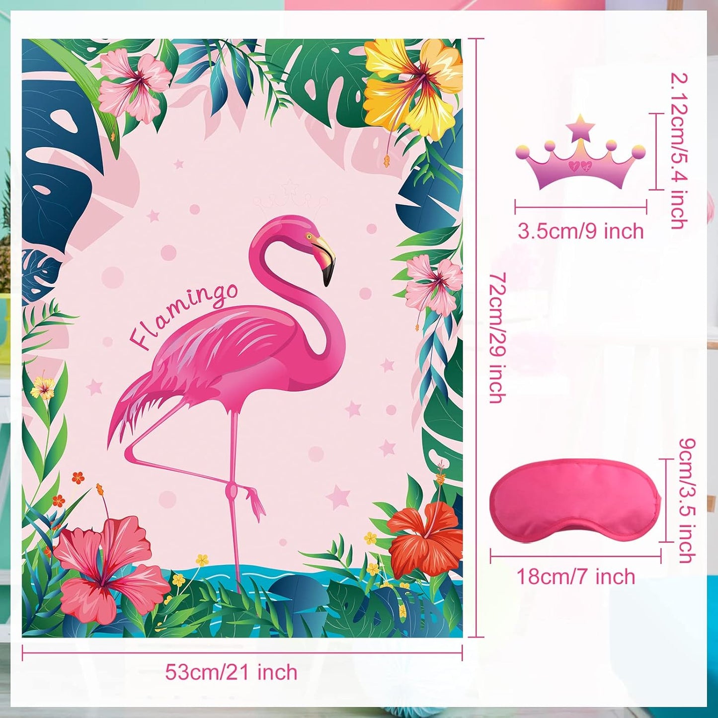 ASTARON Pin The Crown on The Flamingo, Flamingo Theme Party Game with 24 Crown Stickers for Birthday Party and Hawaiian Luau Tiki Party Supplies